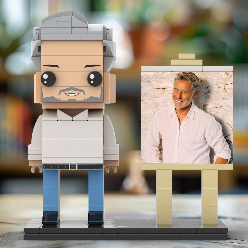 Full Body Customizable 1 Person Daddy With Classic White Shirt And Jeans Custom Brick with Frame Figures Small Particle Block Toy Brick Me Figures For Father's Day