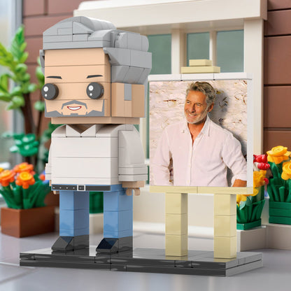 Full Body Customizable 1 Person Daddy With Classic White Shirt And Jeans Custom Brick with Frame Figures Small Particle Block Toy Brick Me Figures For Father's Day