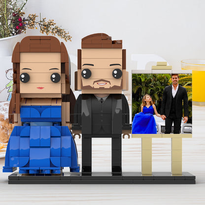 Full Body Customizable 2 People Dad And His Daughter In Perfect Blue Dress Photo Frame Personalized Custom Brick Figures Small Particle Block Toy Personalized For Father's Day