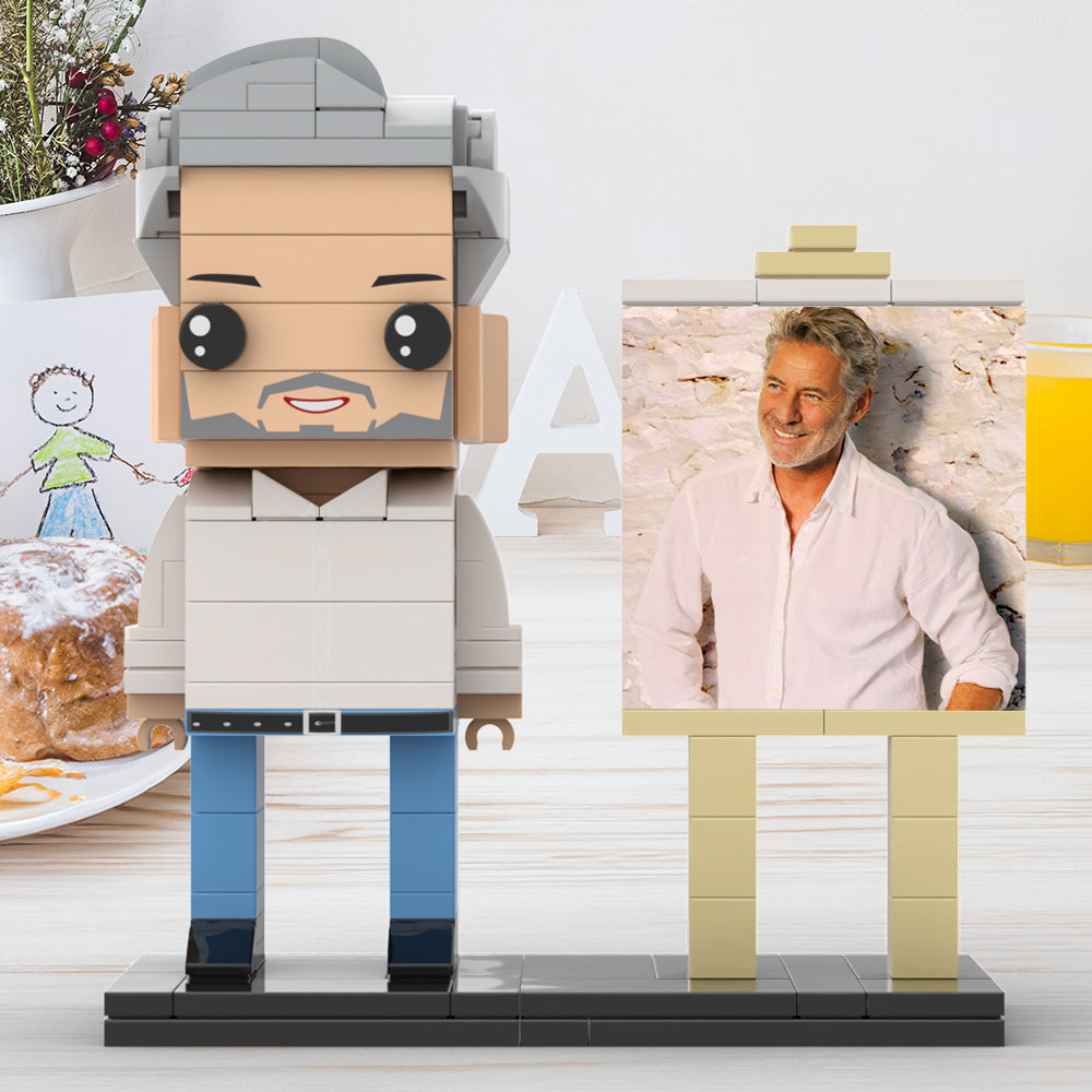 Full Body Customizable 1 Person Daddy With Classic White Shirt And Jeans Custom Brick with Frame Figures Small Particle Block Toy Brick Me Figures For Father's Day