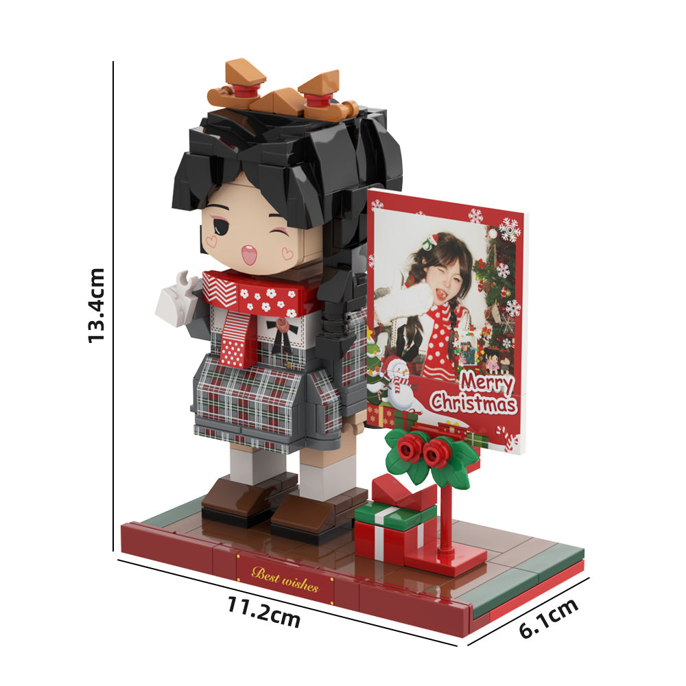 Christmas Brick Figures Full Body Custom 1 Person Cute Face Brick Figures with Frame Small Particle Block Toy