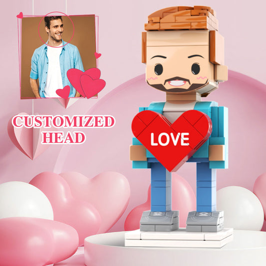 Boy Holding Heart Valentine's Day Gift Custom Head Cute Brick Figures Personalized Figures Small Particle Block Toy