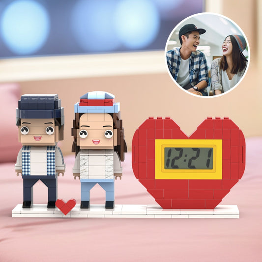 Practical Couple Gift Personalized Waking Up Alarm Brick Figure Gift For Couples On Valentine's Day Square Face Asian Couple Style Small Particle Block Gift For Lovers