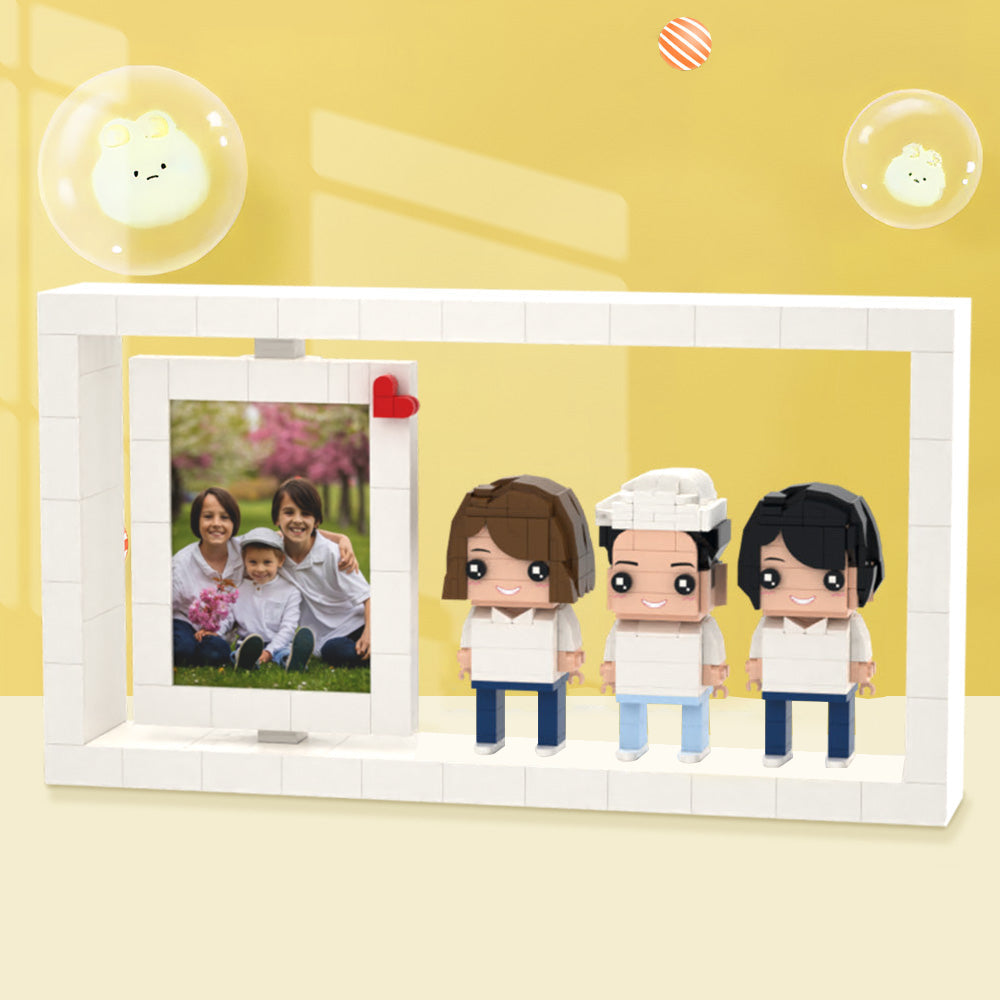 Creative Children's Growth Record Photo Frame Full Body Customizable 3 People Custom Brick Figures Photo Frame Child and Friends Brick FIgures