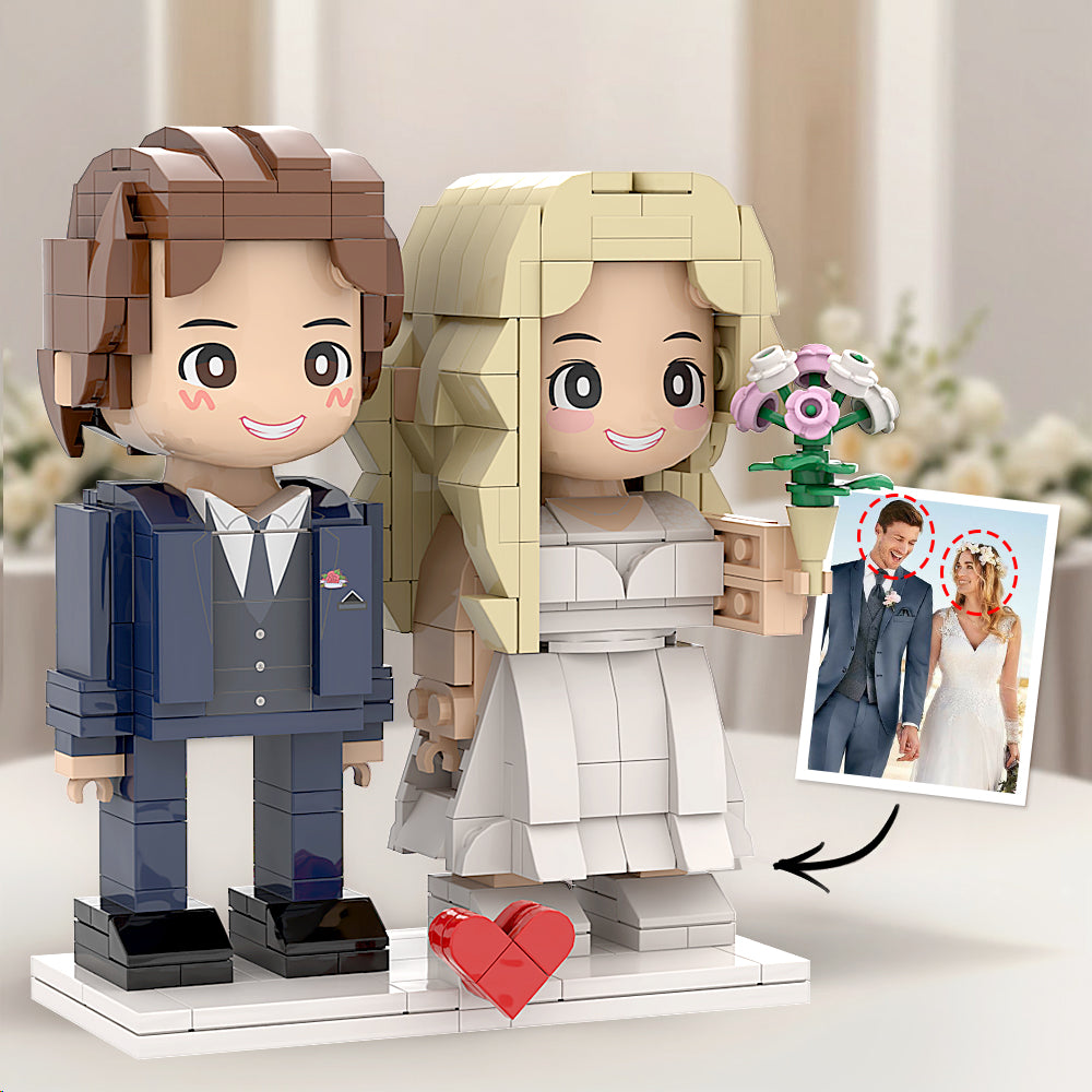 Dreamy White Wedding Couple Duddu Brick Figures Custom Head Brick Figure For Anniversary Gift For Wife And Husband Perfect Wedding Anniversary Souvenir