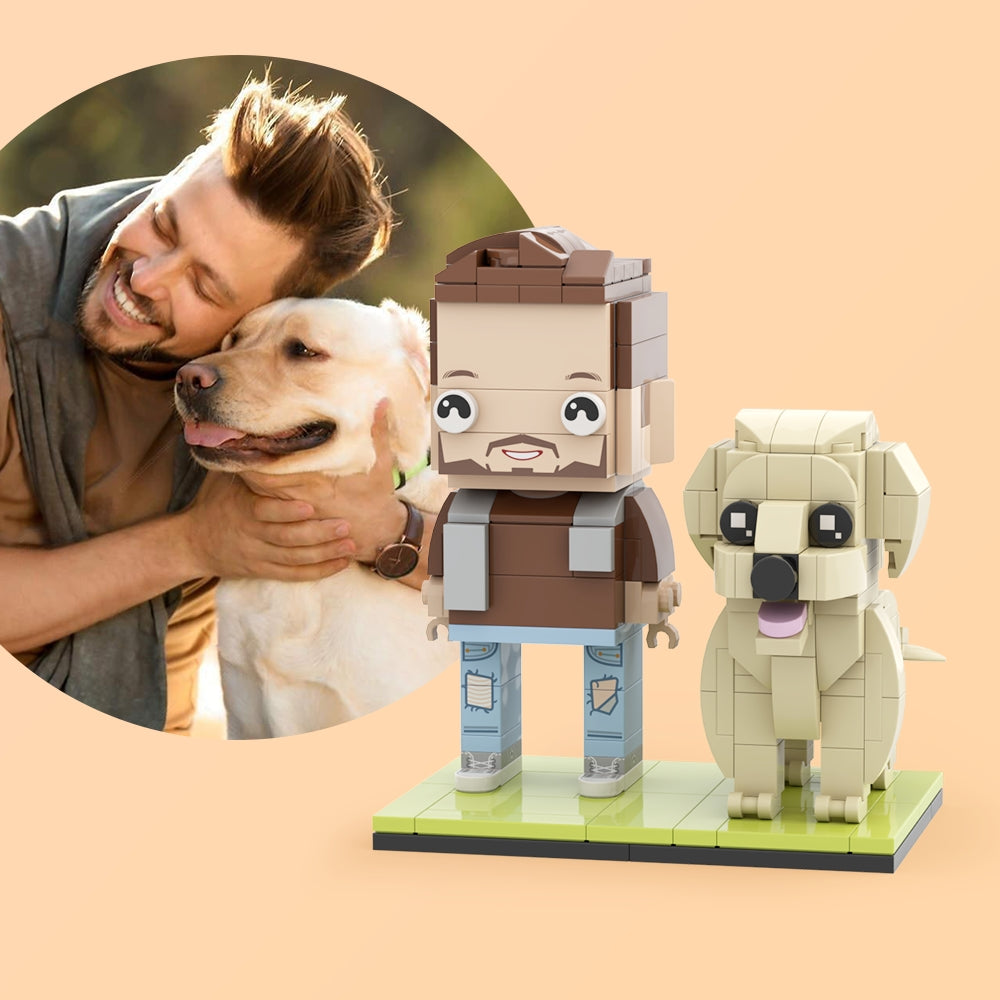 Pets Lovers Gifts Customizable Fully Body People With Dog Custom Brick Figures Beautiful Scenery Brick Me Figures