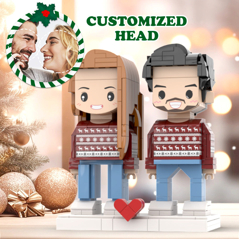 Christmas Matching Couple Reindeer Custom Face Brick Figures Customizable Head 2 People Custom Brick Figures