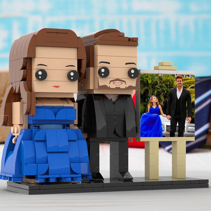 Full Body Customizable 2 People Dad And His Daughter In Perfect Blue Dress Photo Frame Personalized Custom Brick Figures Small Particle Block Toy Personalized For Father's Day