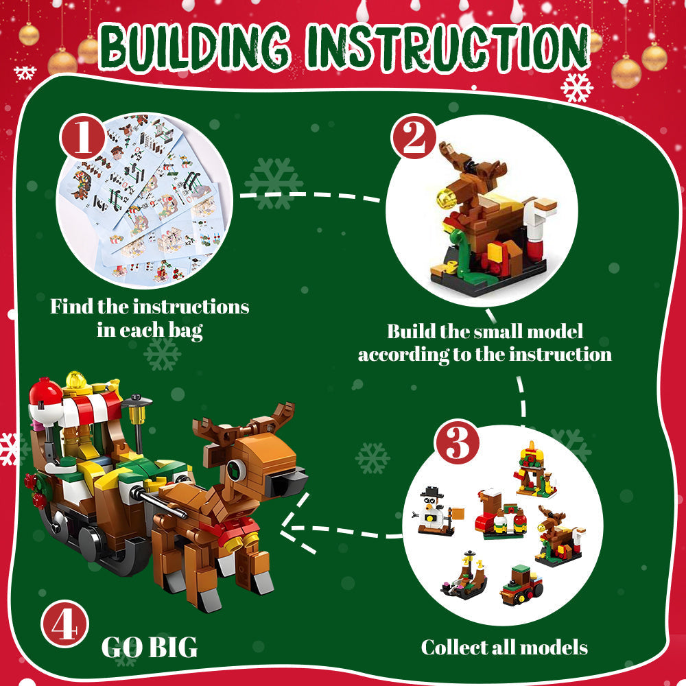 Christmas Sleigh Brick Figures Blind Box  Christmas Brick Figures  Surprise Blind Box  24 Calendar Countdown Gift Box