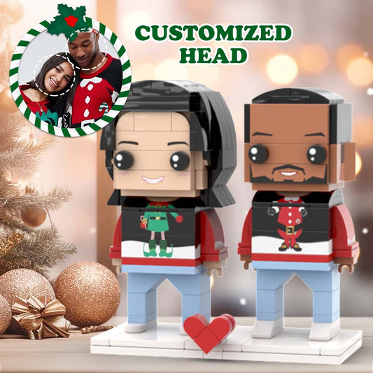 Christmas Couple's Matching Custom Face Brick Figures Customizable Head 2 People Custom Brick Figures