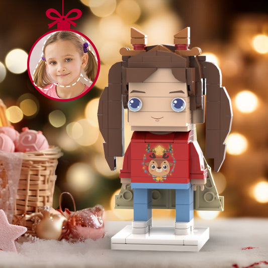 Christmas Gifts Custom Head Brick Figures Personalized Christmas Elk Girl Brick Figures Small Particle Block Toy