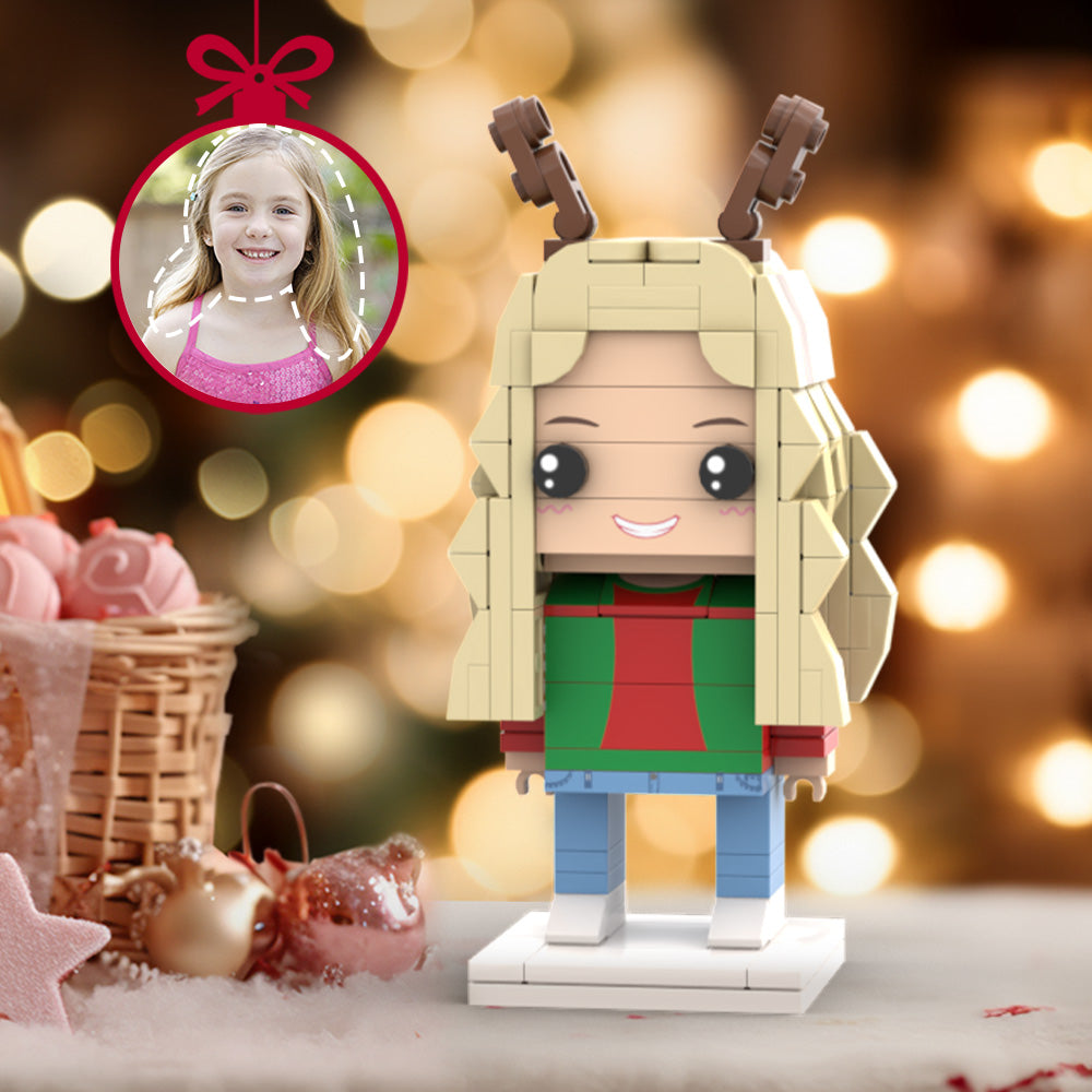 Christmas Gifts Custom Head Brick Figures Personalized Girl with Antlers Brick Figures Small Particle Block Toy