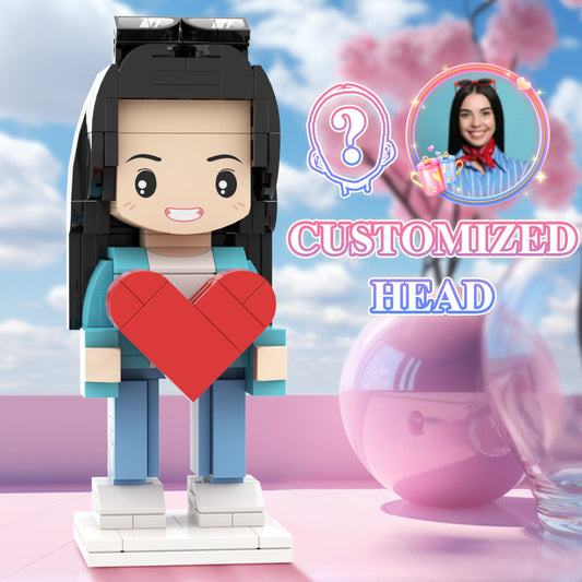 Girl Holding Heart Valentine's Day Gift Custom Head Brick Figures Personalized Brick Figures Small Particle Block Girl