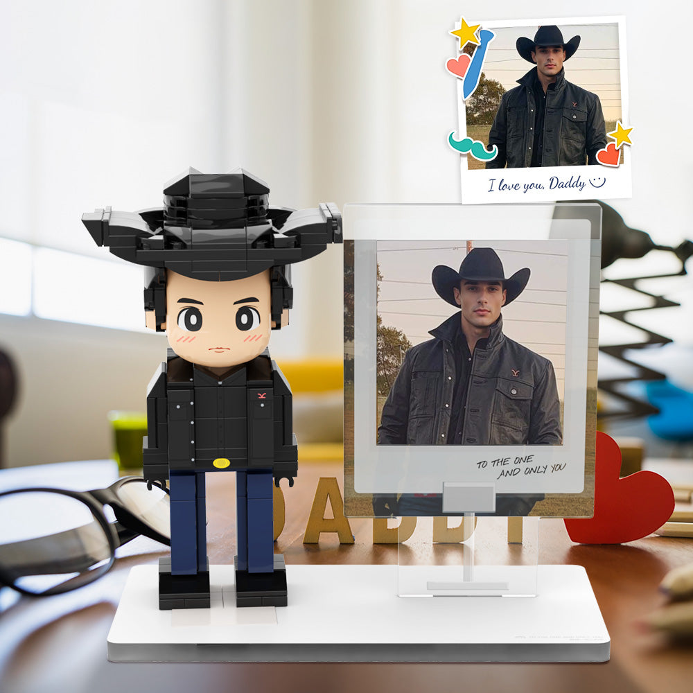 Full Body Duddu Photo Brick Figures Photo In Acrylic Models Customized For Stylish Daddy  In Black On Father's Day