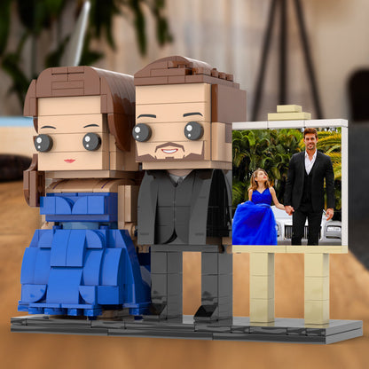 Full Body Customizable 2 People Dad And His Daughter In Perfect Blue Dress Photo Frame Personalized Custom Brick Figures Small Particle Block Toy Personalized For Father's Day