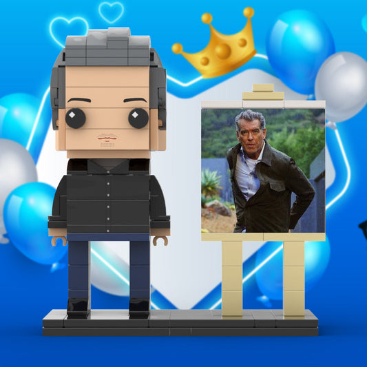 Full Body Customizable 1 Person Cool Daddy In Black Suit Custom Brick with Frame Figures Small Particle Block Toy Brick Me Figures For Father's Day