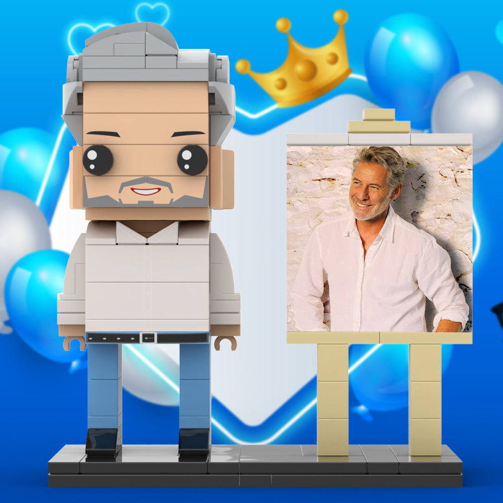 Full Body Customizable 1 Person Daddy With Classic White Shirt And Jeans Custom Brick with Frame Figures Small Particle Block Toy Brick Me Figures For Father's Day