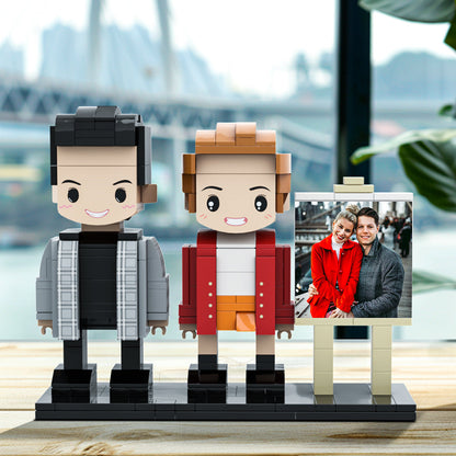 Cool Couple Full Body Customizable 2 People Photo Frame Custom Cute Brick Figures Small Particle Block Gifts for Him