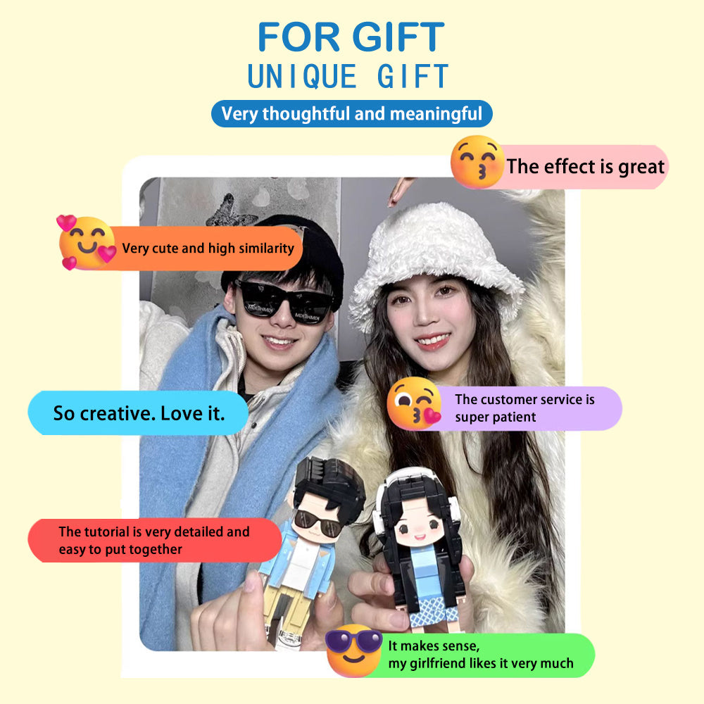 Surprise Gifts: Customized single-person Duddu Brick Figures photo models, customized couple photo models, DIY wedding and Valentine's Day gifts, and figure ornaments.