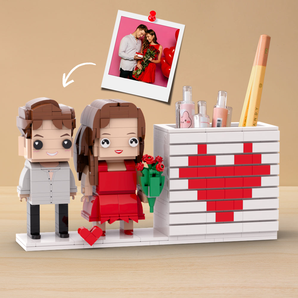 Practical Couple Full Body Custom Gift Personalized Pensil Box Brick Figure Gift For Couples On Valentine's Day Square Face Small Particle Block Gift For Lovers