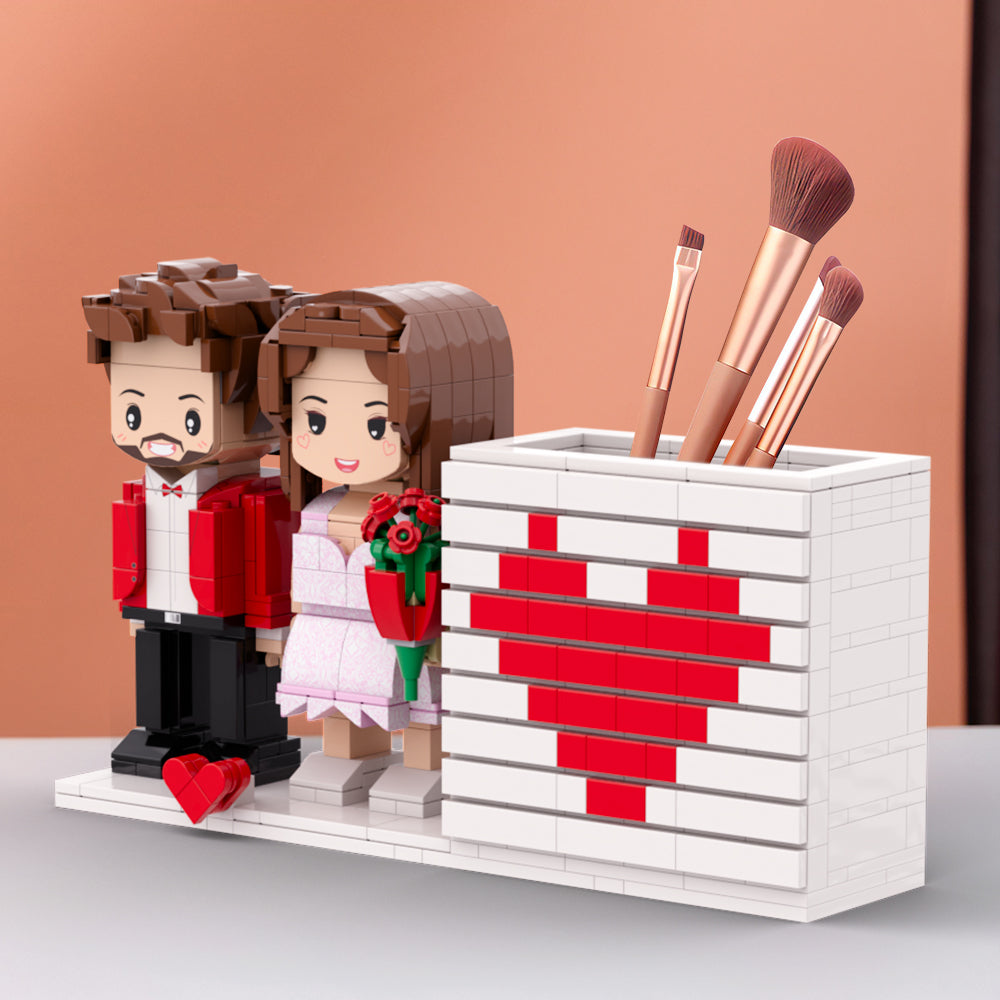 Practical Couple Full Body Custom Gift Personalized Pensil Box Brick Figure Gift For Couples On Valentine's Day Round Face Small Particle Block Gift For Lovers