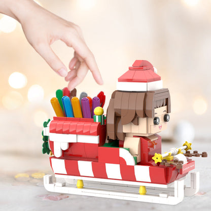 カスタムクリスマスレンガフィギュアペンホルダーパーソナライズされたレンガフィギュアとペンホルダーサンタのそり付きカスタムレンガフィギュア