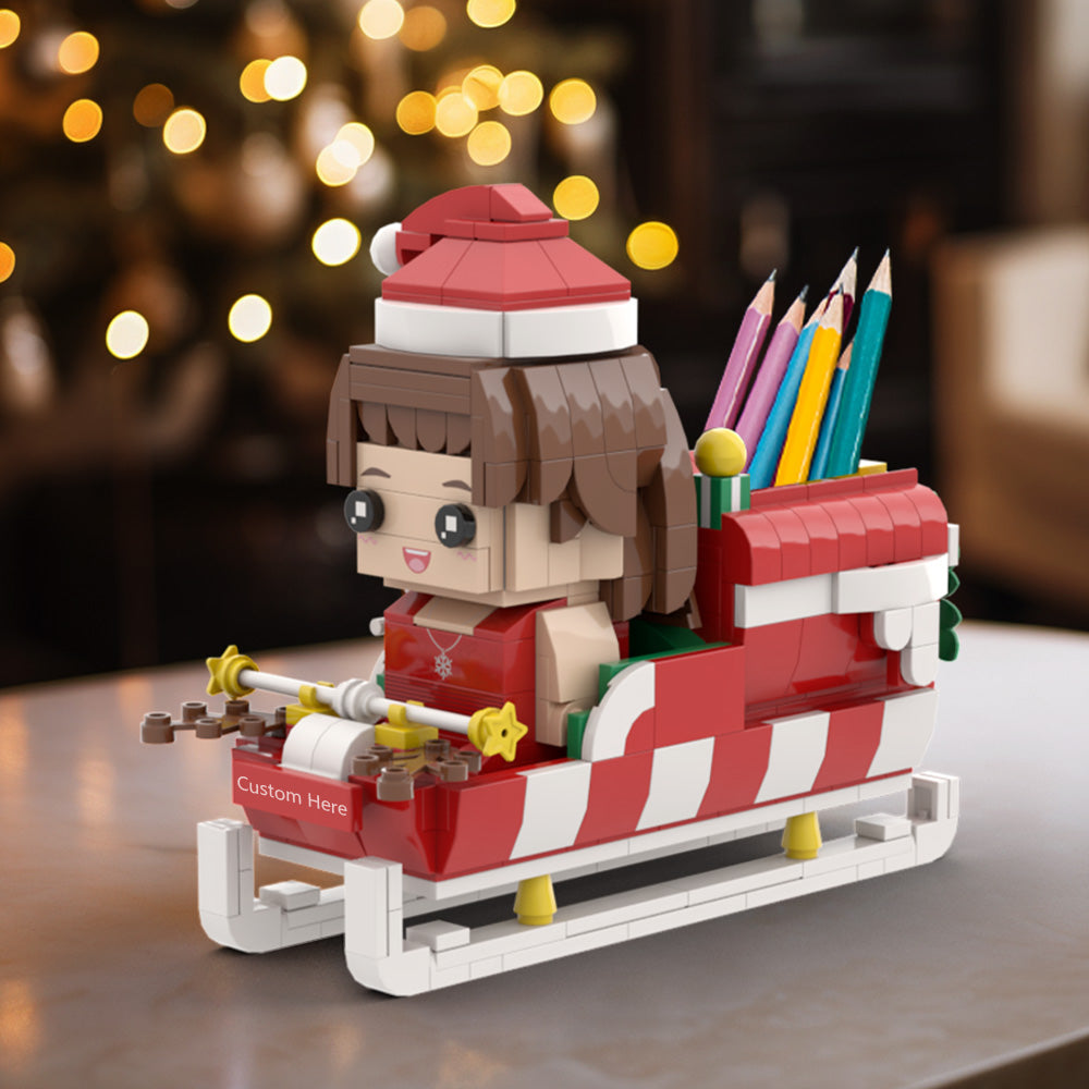 カスタムクリスマスレンガフィギュアペンホルダーパーソナライズされたレンガフィギュアとペンホルダーサンタのそり付きカスタムレンガフィギュア