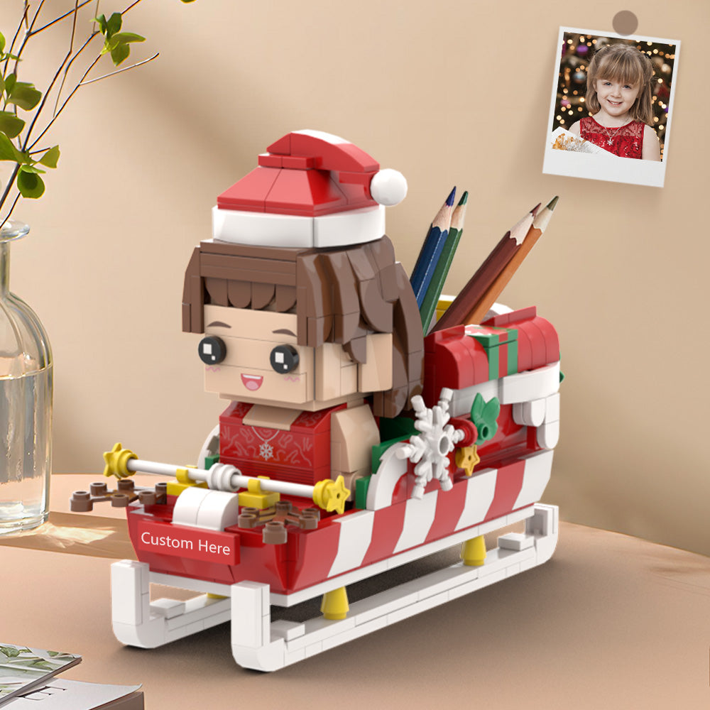 カスタムクリスマスレンガフィギュアペンホルダーパーソナライズされたレンガフィギュアとペンホルダーサンタのそり付きカスタムレンガフィギュア