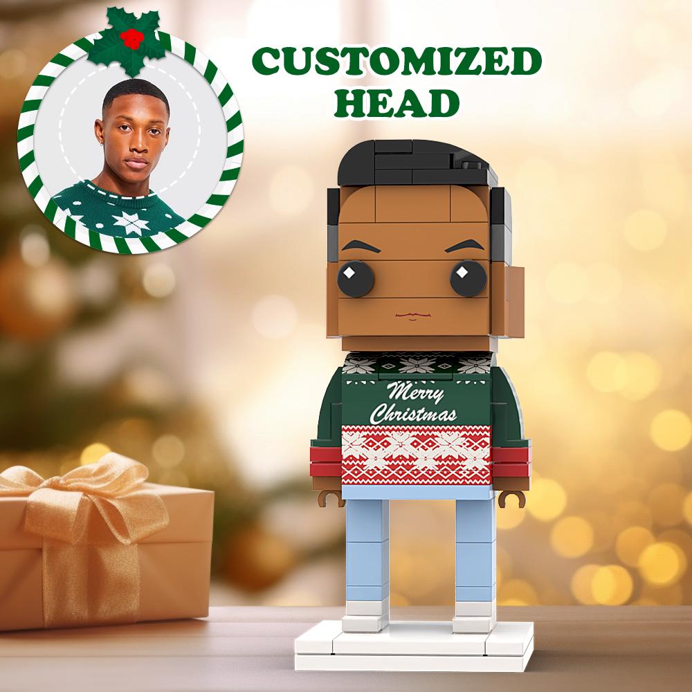 Custom Christmas Head Brick Figures Classic Green And Red Personalized Christmas Boy Brick Figures Small Particle Block Boy