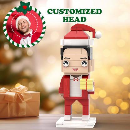 Christmas Red Suits With Gift Custom Head Brick Figures Personalized Christmas Man Brick Figures Small Particle Block Toy