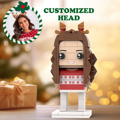 Christmas Custom Head Brick Figures Personalized Christmas Girl Brick Figures Small Particle Block Girl