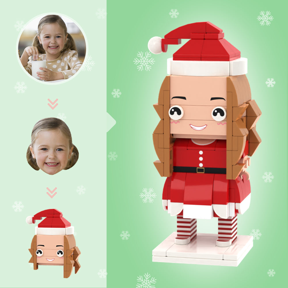 彼女へのクリスマスプレゼント カスタムヘッド レンガフィギュア パーソナライズされたクリスマスドレス 女の子用レンガフィギュア 小粒子ブロックおもちゃ