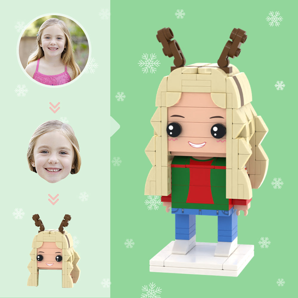 Christmas Gifts Custom Head Brick Figures Personalized Girl with Antlers Brick Figures Small Particle Block Toy