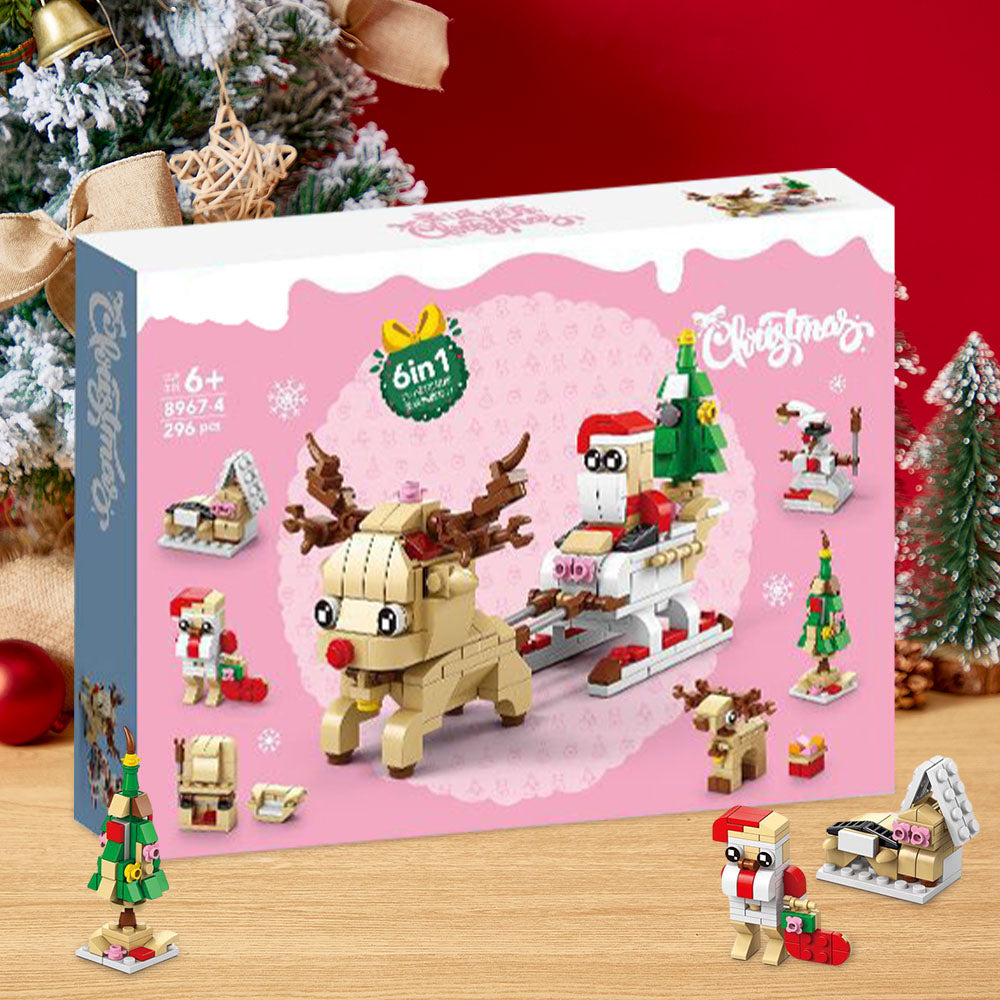 Christmas Sleigh Brick Figures  Surprise Blind Box  6 in 1 Brick Figures Gift Box