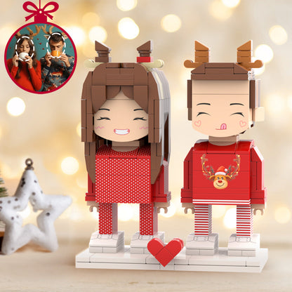 Christmas Gifts Custom Head 2 People Cute Brick Figures Personalized Christmas Elk Couple Brick Figures Small Particle Block Toy