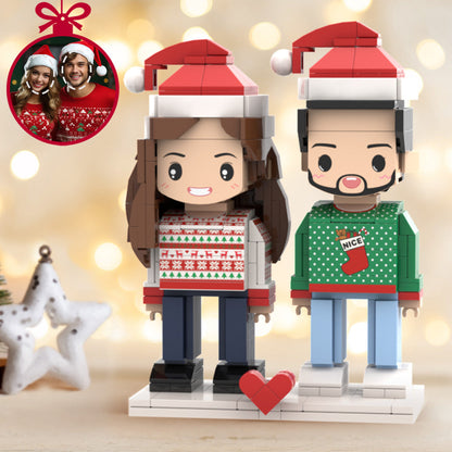 Christmas Dress Brick Figures Custom Head 2 People Cute Brick Figures Small Particle Block Toy