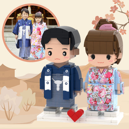 Valentine's Day Gifts Customizable Fully Body 2 People Custom Brick Figures Dark Blue And Light Blue Kimono For Couples