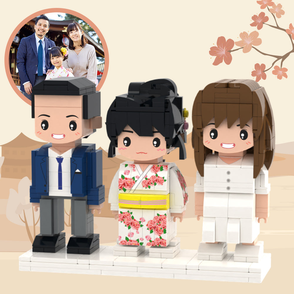 Valentine's Day Gifts Full Body Customizable 3 People Custom Brick Figures Small Particle Block White Kid's Kimono For Family