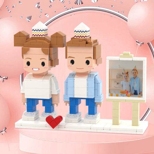 Birthday Gifts for Kids Full Body Customizable 2 People Photo Frame Custom Cute Brick Figures