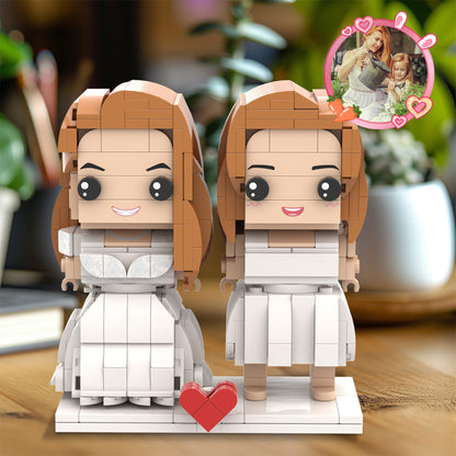 Mother and Daughter Brick Figures Customizable Fully Body White Dress 2 People Custom Brick Figures