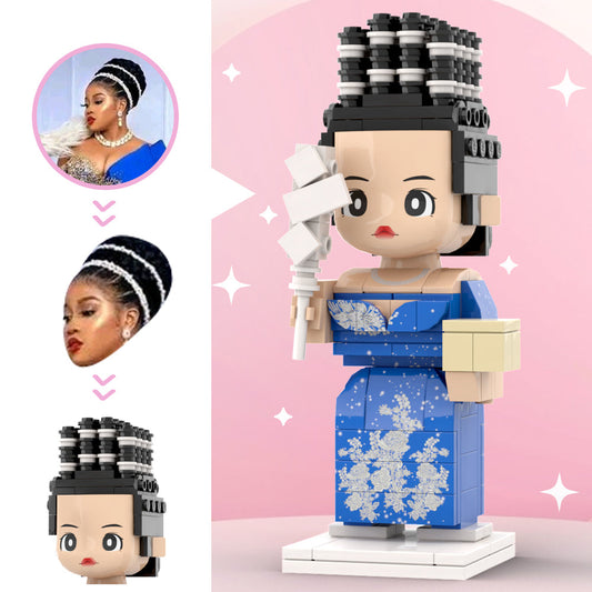 Unique One Of The Kind Blue Dress Custom Head Brick Figures Personalized Brick Figures Wedding Anniversary Souvenir