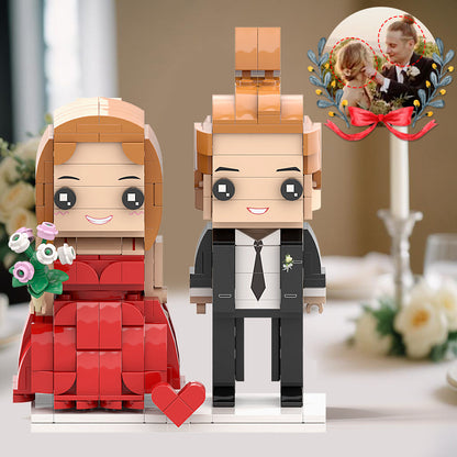 Breathtakingly Gorgeous Red Wedding Dress Couple Brick Figures Personalized Head Brick Figures for Wedding Anniversary Souvenir