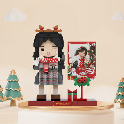 Christmas Brick Figures Full Body Custom 1 Person Cute Face Brick Figures with Frame Small Particle Block Toy